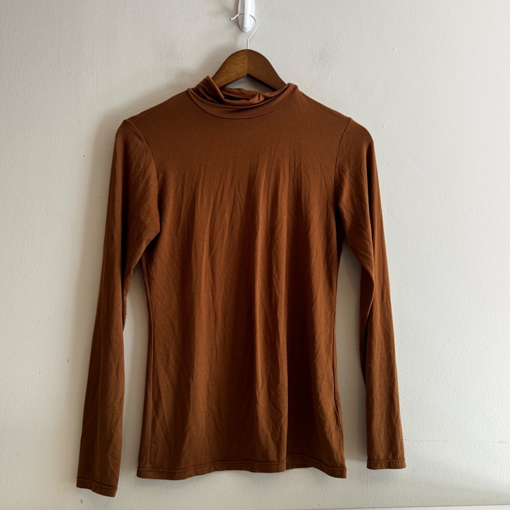 Heat Tech Women's M Brown Mock Neck Long Sleeve Top Shirt Layers Fall Winter